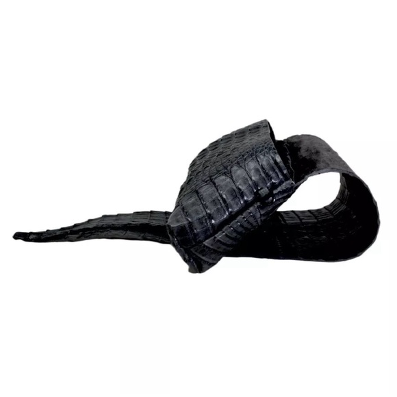 Midnight Black Genuine Exotic Croc Wrap Clutch Shoulder Bag Purse - Picture 3 of 7